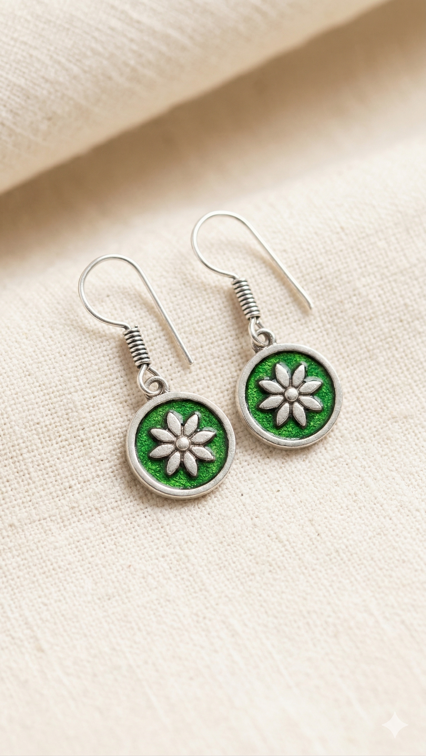 Green Floral Stud Earrings
