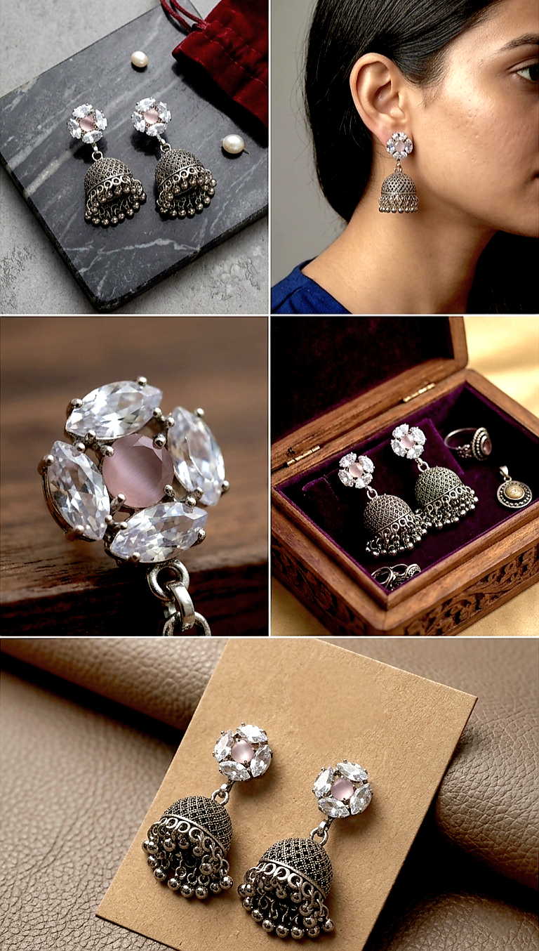 Crystal Stud Jhumka Earrings