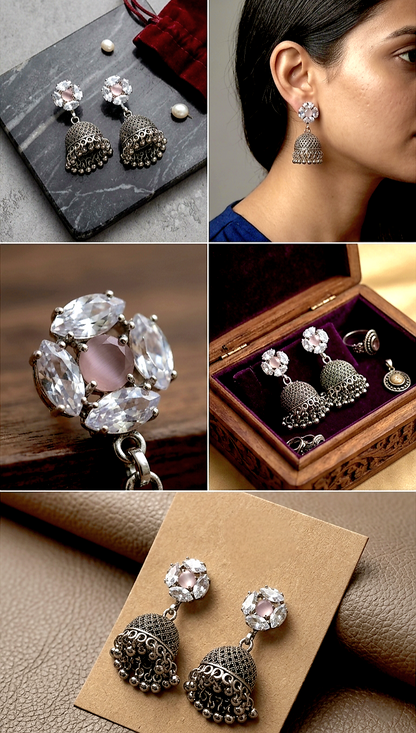 Crystal Stud Jhumka Earrings