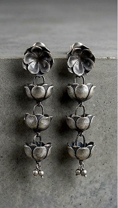 Oxidised Bell Cluster Earrings