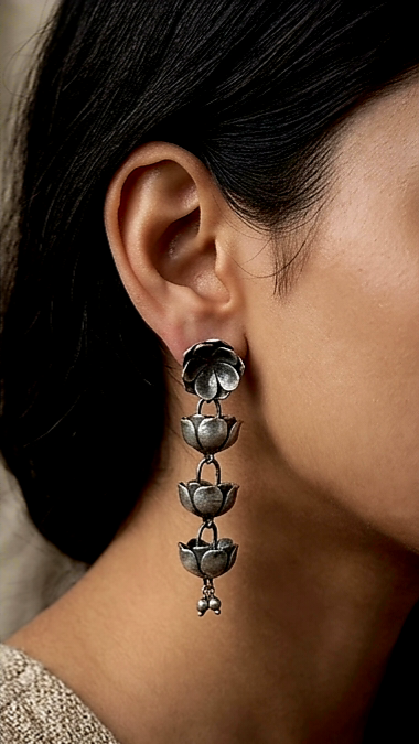 Oxidised Bell Cluster Earrings