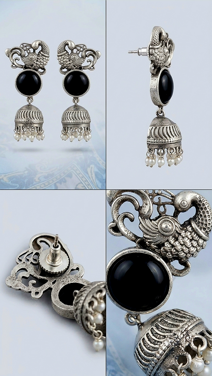 Black Stone Jhumka Earrings