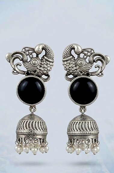 Black Stone Jhumka Earrings