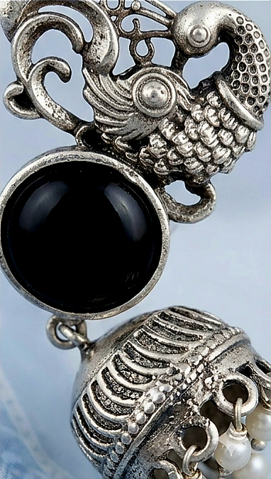 Black Stone Jhumka Earrings